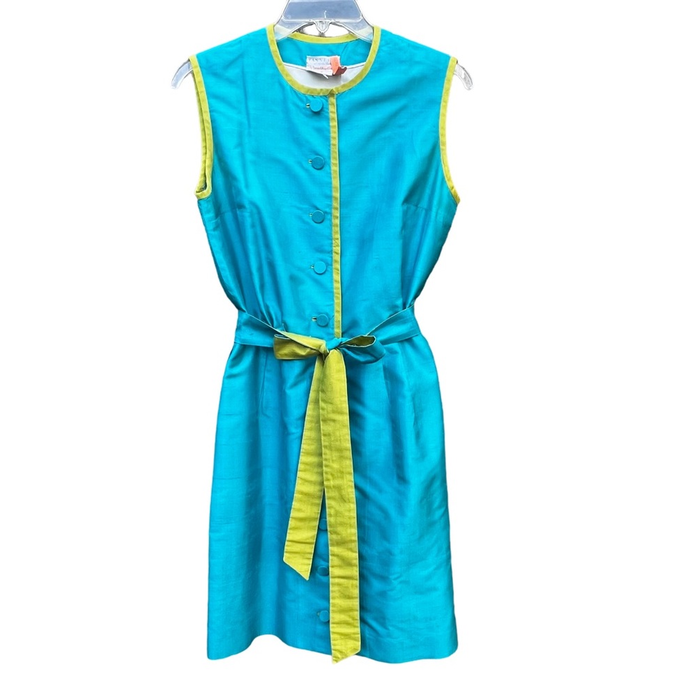 Vintage sleeveless Silk Blue and Green Aqua Dress Women’s 8